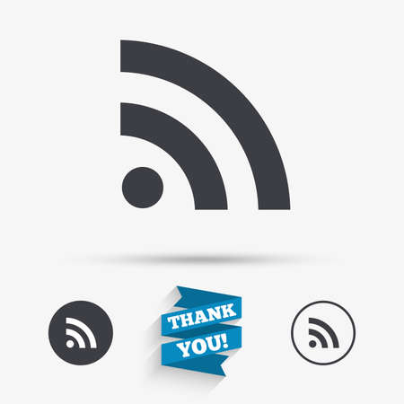 RSS sign icon. RSS feed symbol. Flat icons. Buttons with icons. Thank you ribbon. Vectorのイラスト素材