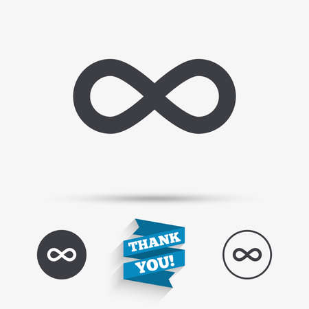 Limitless sign icon. Infinity symbol. Flat icons. Buttons with icons. Thank you ribbon. Vectorのイラスト素材