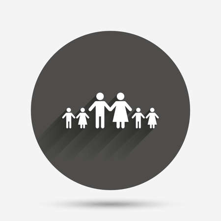 Complete family with many children sign icon. Large family symbol. Circle flat button with shadow. Vectorのイラスト素材