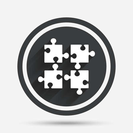Puzzles pieces sign icon. Strategy symbol. Ingenuity test game. Circle flat button with shadow and border. Vectorのイラスト素材