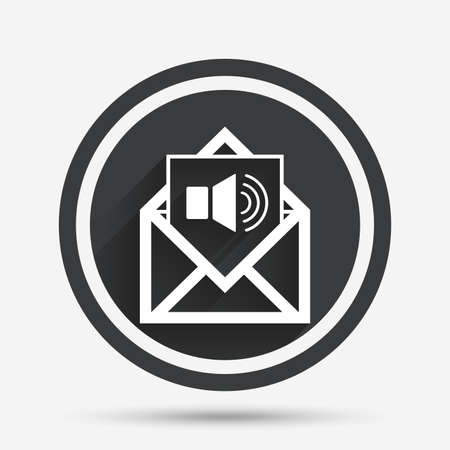 Voice mail icon. Speaker symbol. Audio message. Circle flat button with shadow and border. Vectorのイラスト素材
