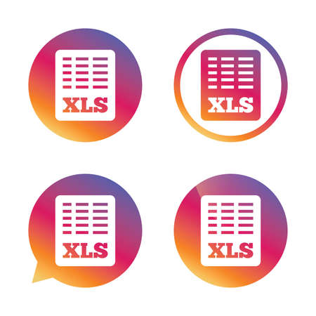 Excel file document icon. Download xls button. XLS file symbol. Gradient buttons with flat icon. Speech bubble sign. Vectorのイラスト素材