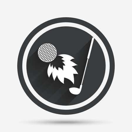 Golf fireball with club sign icon. Sport symbol. Circle flat button with shadow and border. Vectorのイラスト素材