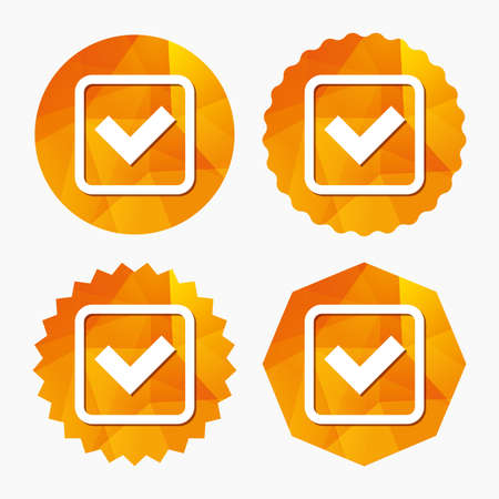 Check mark sign icon. Yes square symbol. Confirm approved. Triangular low poly buttons with flat icon. Vectorのイラスト素材