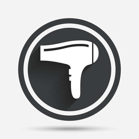 Hairdryer sign icon. Hair drying symbol. Circle flat button with shadow and border. Vectorのイラスト素材