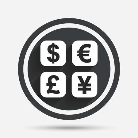 Currency exchange sign icon. Currency converter symbol. Money label. Circle flat button with shadow and border. Vectorのイラスト素材