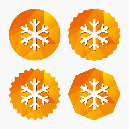 Snowflake sign icon. Air conditioning symbol. Triangular low poly buttons with flat icon. Vectorのイラスト素材