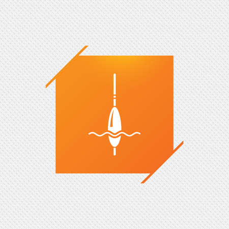 Fishing sign icon. Float bobber symbol. Fishing tackle. Orange square label on pattern. Vectorのイラスト素材