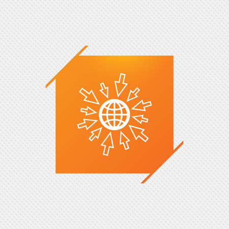 Go to Web icon. Globe with mouse cursor sign. Internet access symbol. Orange square label on pattern. Vectorのイラスト素材
