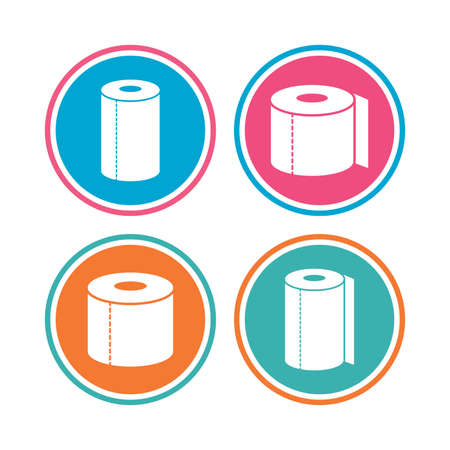 Toilet paper icons. Kitchen roll towel symbols. WC paper signs. Colored circle buttons. Vectorのイラスト素材