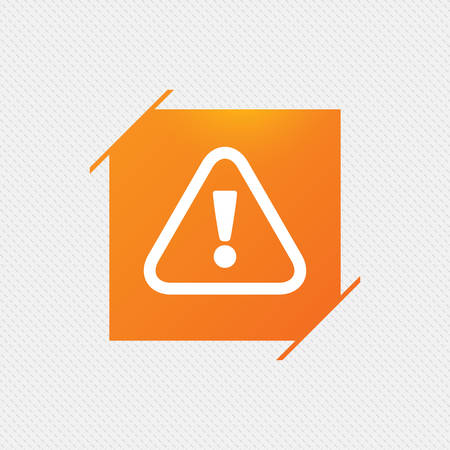Attention sign icon. Exclamation mark. Hazard warning symbol. Orange square label on pattern. Vectorのイラスト素材