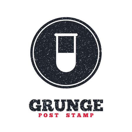 Grunge post stamp. Circle banner or label. Medical test tube sign icon. Laboratory equipment symbol. Dirty textured web button. Vectorのイラスト素材