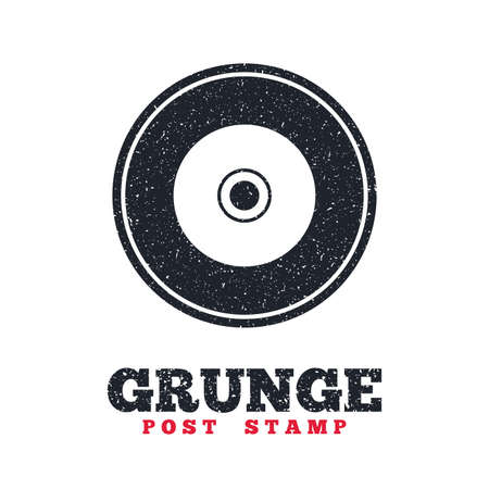 Grunge post stamp. Circle banner or label. CD or DVD sign icon. Compact disc symbol. Dirty textured web button. Vectorのイラスト素材