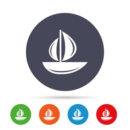 Sail boat icon. Ship sign. Shipment delivery symbol. Round colourful buttons with flat icons. Vectorのイラスト素材