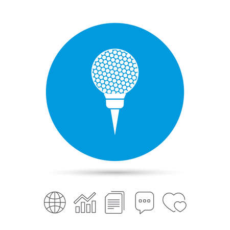 Golf ball on tee sign icon. Sport symbol. Copy files, chat speech bubble and chart web icons. Vectorのイラスト素材