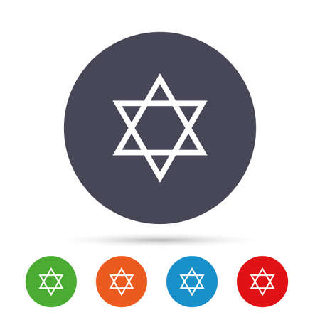 Star of David sign icon. Symbol of Israel. Jewish hexagram symbol. Shield of David. Round colourful buttons with flat icons. Vectorのイラスト素材