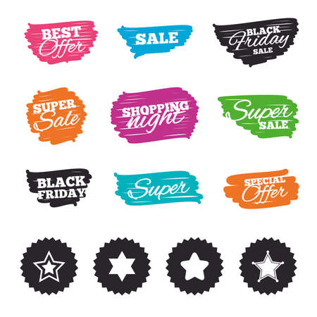 Ink brush sale banners and stripes. Star of David icons. Sheriff police sign. Symbol of Israel. Special offer. Ink stroke. Vectorのイラスト素材