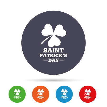 Clover with three leaves sign icon. Saint Patrick trefoil shamrock symbol. Round colourful buttons with flat icons. Vectorのイラスト素材