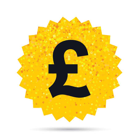 Gold glitter web button. Pound sign icon. GBP currency symbol. Money label. Rich glamour star design. Vectorのイラスト素材