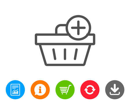 Add to Shopping cart line icon. Online buying sign. Supermarket basket symbol. Report, Information and Refresh line signs. Shopping cart and Download icons. Editable stroke. Vectorのイラスト素材