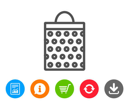 Shopping bag with circles line icon. Present or Sale sign. Birthday Shopping symbol. Package in Gift Wrap. Report, Information and Refresh line signs. Shopping cart and Download icons. Editable strokeのイラスト素材