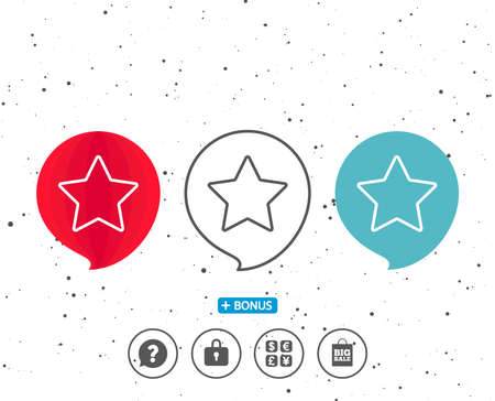 Speech bubbles with symbol. Star line icon. Best rank sign. Bookmark or Favorite symbol. Bonus with...