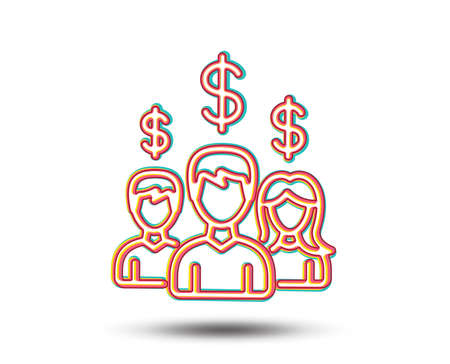 Business networking line icon. Group of people with Dollar signs. Colourful graphic design. Vectorのイラスト素材