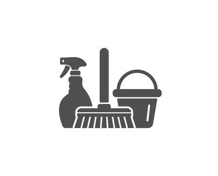 Cleaning service simple icon. Spray, bucket and mop symbol. Housekeeping equipment sign. Quality design elements. Classic style. Vectorのイラスト素材