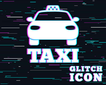 Glitch effect. Taxi car sign icon. Public transport symbol. Background with colored lines.のイラスト素材