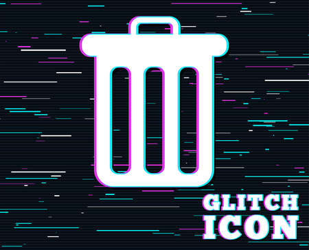 Glitch effect. Recycle bin sign icon. Bin symbol. Background with colored lines.のイラスト素材