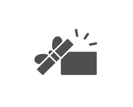 Opened Gift box simple icon. Present or Sale sign. Birthday Shopping symbol. Package in Gift Wrap. Quality design elements. Classic style. Vectorのイラスト素材