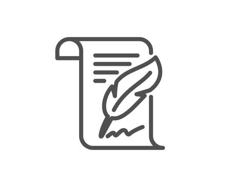 Feather signature line icon. Copywriting sign. Feedback symbol. Quality design element. Editable stroke. Vectorのイラスト素材