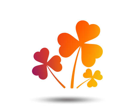 Clovers with three leaves sign icon. Saint Patrick trefoil shamrock symbol. Blurred gradient design element. Vivid graphic flat icon. Vector illustration.のイラスト素材