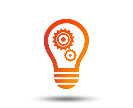 Light lamp sign icon. Bulb with gears and cogs symbol.   Blurred gradient design element. Vivid graphic flat icon. Vector illustration.のイラスト素材