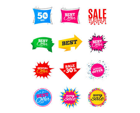 Sale banners, Best offers, discounts tags. Market sale flyers or Clearance special offers.   Vector illustrationのイラスト素材