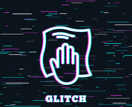 Glitch effect. Cleaning cloth line icon. Wipe with a rag symbol. Housekeeping equipment sign. Background with colored lines. Vector Glitch effect. Cleaning cloth line icon. Wipe with a rag symbol. Housekeeping equipment sign. Background with colored lines. Vector