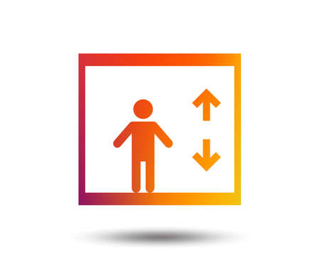 Elevator sign icon. Person symbol with up and down arrows. Blurred gradient design element. Vivid graphic flat icon. Vectorのイラスト素材