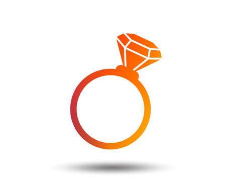 Ring sign icon. Jewelry with diamond symbol. Wedding or engagement day symbol. Blurred gradient design element. Vivid graphic flat icon.のイラスト素材
