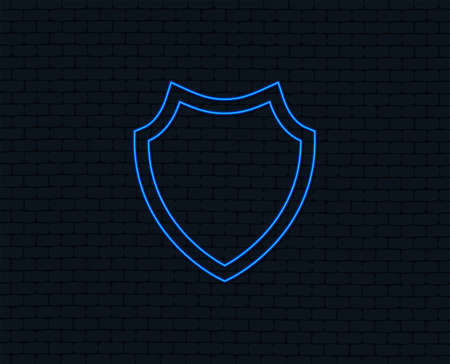 Neon light. Shield sign icon. Protection symbol. Glowing graphic design.のイラスト素材
