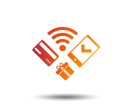 Wireless mobile payments icon. Smartphone, credit card and gift symbol. Blurred gradient design element. Vivid graphic flat icon. Vectorのイラスト素材
