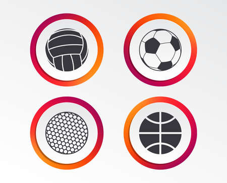 Sport balls icons. Volleyball, Basketball, Soccer and Golf signs. Team sport games.のイラスト素材
