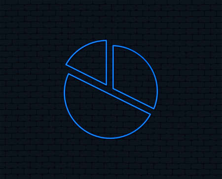 Neon light. Pie chart graph sign icon. Diagram button. Glowing graphic design.のイラスト素材