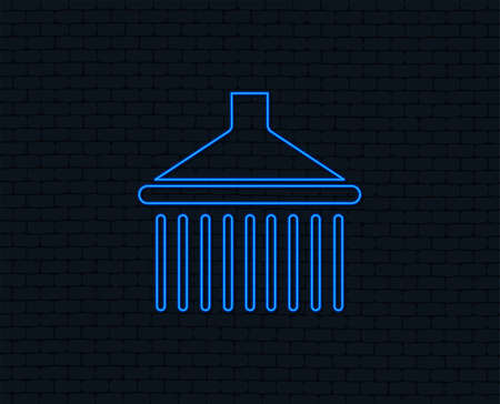 Neon light. Shower sign icon. Douche with water drops symbol. Glowing graphic design.のイラスト素材