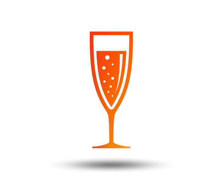 Glass of champagne sign icon. Sparkling wine with bubbles. Celebration or banquet alcohol drink symbol. Blurred gradient design element. Vivid graphic flat icon. Vectorのイラスト素材