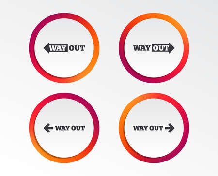 Way out icons. Left and right arrows symbols. Direction signs in the subway. Infographic design buttons. Circle templates. Vectorのイラスト素材