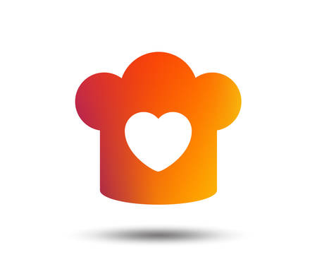 Chef hat sign icon. Cooking symbol. Cooks hat with heart love. Blurred gradient design element. Vivid graphic flat icon. Vector illustration.のイラスト素材