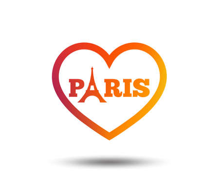 Eiffel tower icon. Paris symbol. Heart sign. Blurred gradient design element. Vivid graphic flat icon. Vectorのイラスト素材
