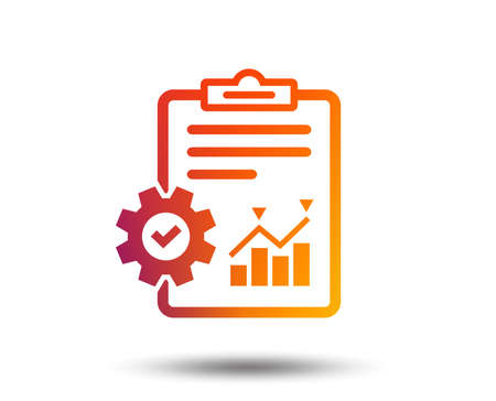 Project management icon. Report document with cogwheel symbol. File with charts symbol. Blurred gradient design element. Vivid graphic flat icon. Vectorのイラスト素材