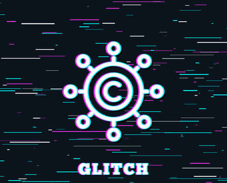 Glitch effect. Copywriting network line icon. Copyright sign. Content networking symbol. Background with colored lines. Vectorのイラスト素材