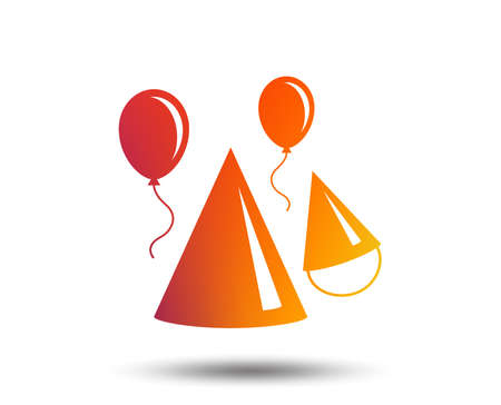 Party hat sign icon. Birthday celebration symbol. Air balloon with rope. Blurred gradient design element. Vivid graphic flat icon. Vectorのイラスト素材